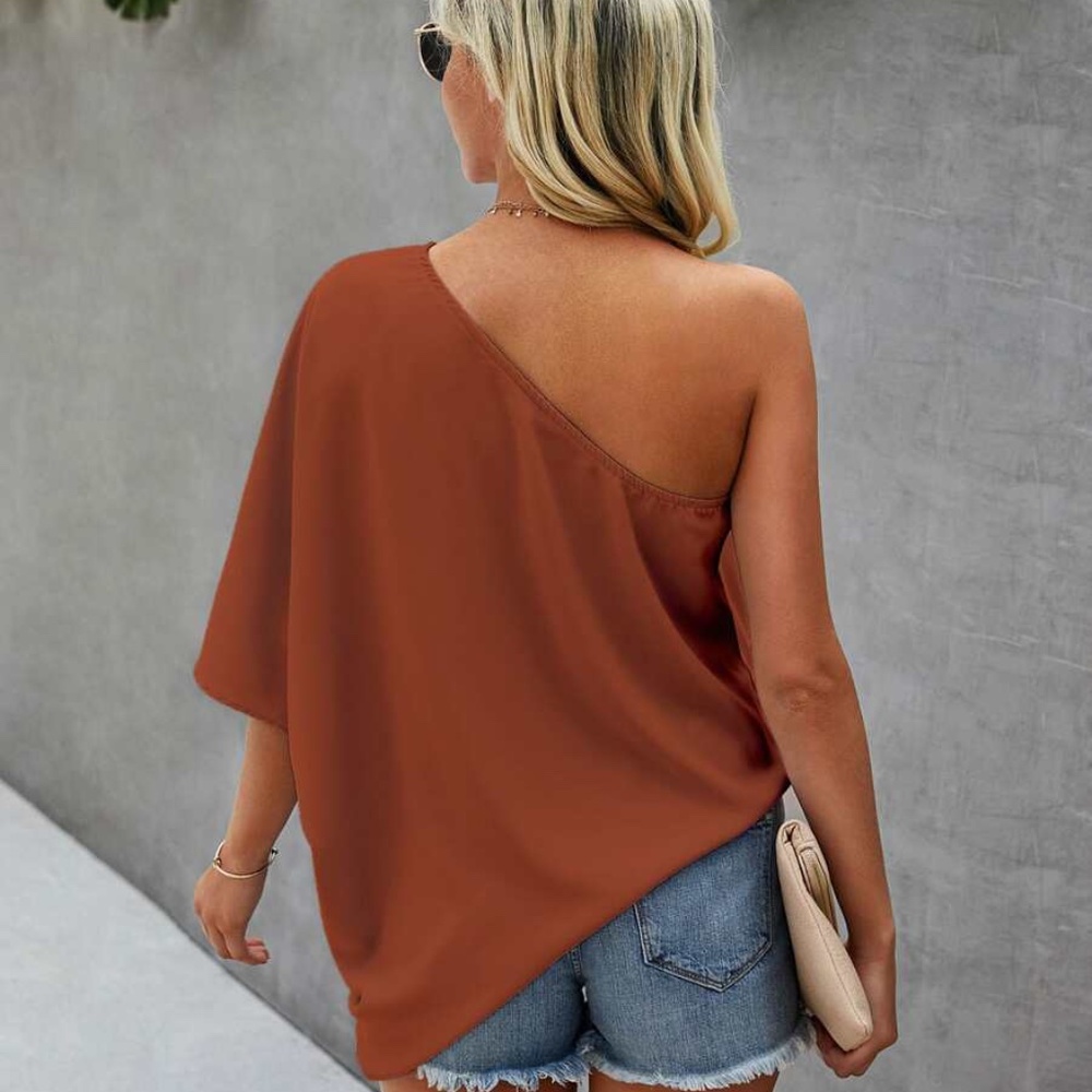 Rust one shoulder oversized solid blouse - Picture 10 of 11